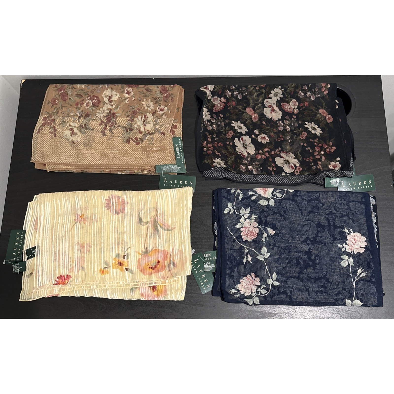 Vtg Lot Of 4 Nwt Lauren Ralph Lauren Floral Flowers 100% Silk Long Scarf 52”X11”